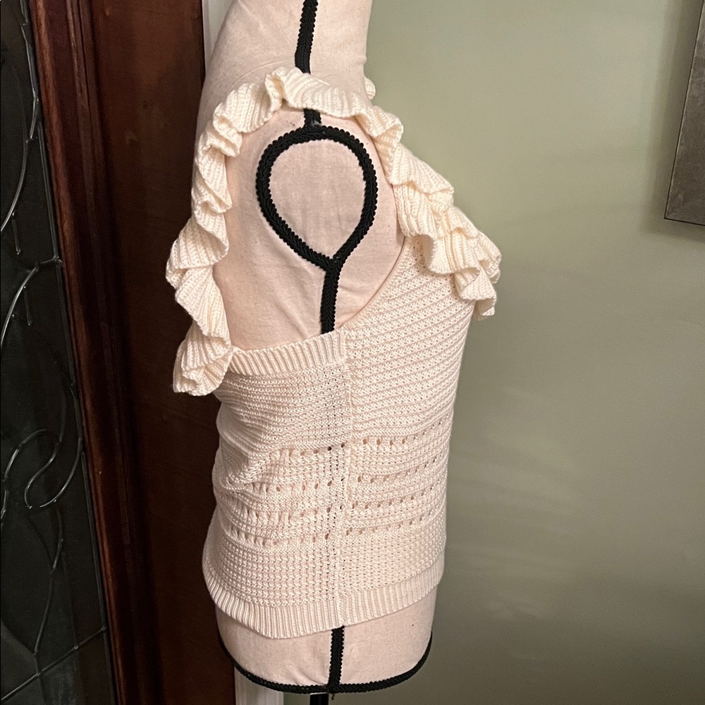 7 For All Mankind Cream Ruffled Tank Top - Picture 8 of 14